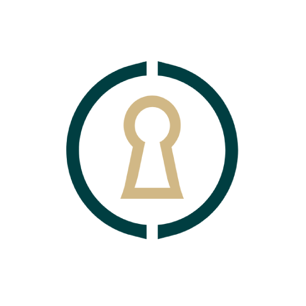 TheKey brand emblem featuring a gold keyhole inside a teal circular ring, representing the trusted and personalized senior home care services provided by TheKey across the United States